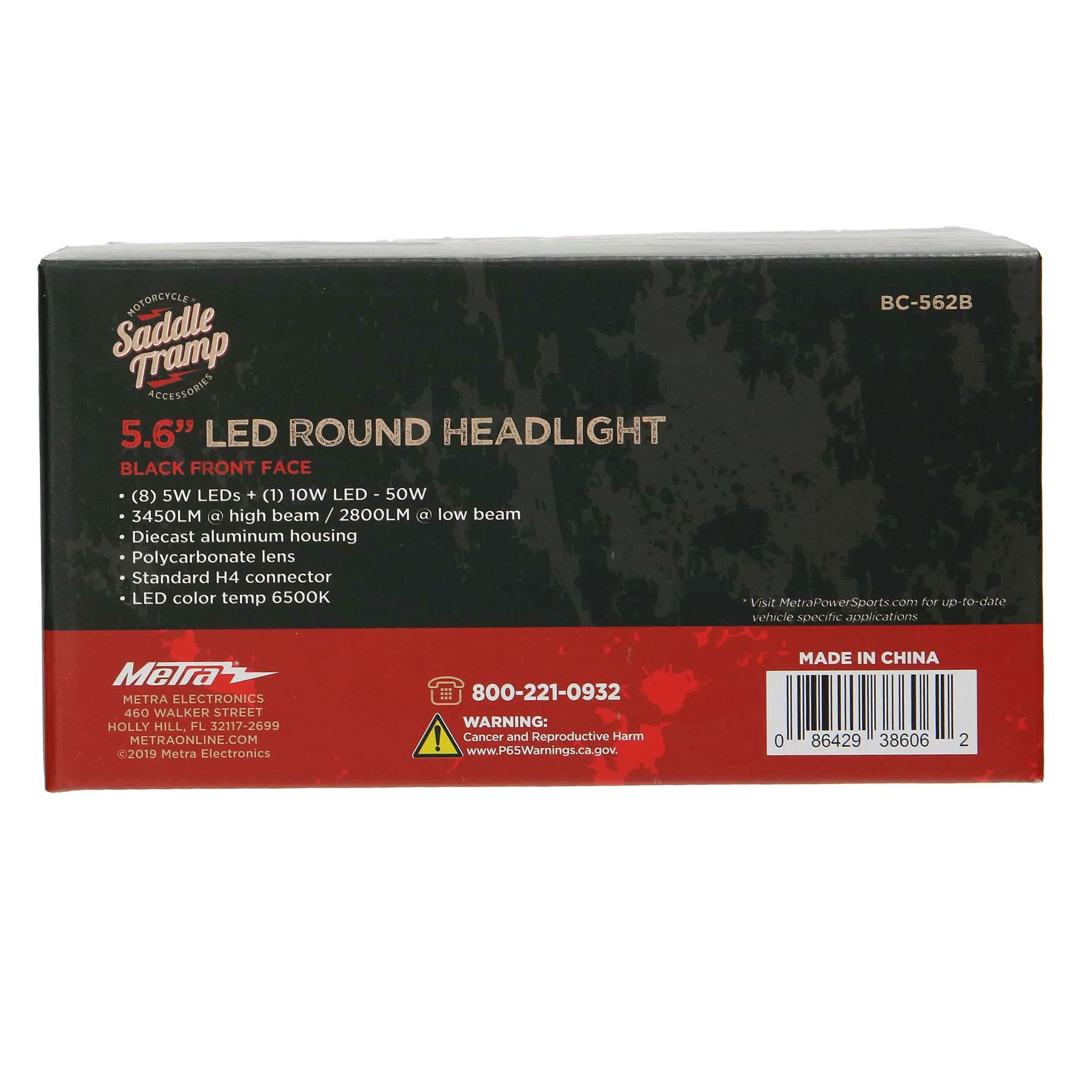 Round METRA Motorcycle Headlights with Black Face - 5.6 Inch (BC-562B)