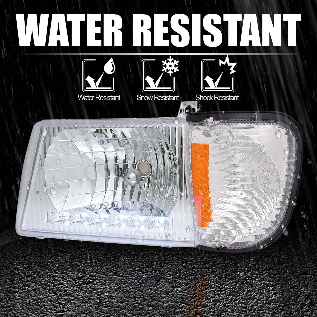Econoline Van Head Light W/Corner Clear Comopatible with 1992-2006 Ford SPEC-D TUNING Left + Right Pair