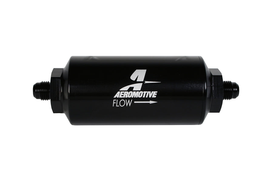 In-Line Aeromotive 12390 Filter, AN-06, 238 micron stainless steel element, Black Anodize Finish