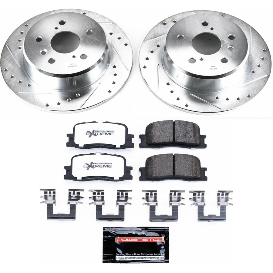 Rear Brake Kit Power Stop For 2001 2002 2003 Toyota Highlander - Truck & Tow Carbon Fiber Ceramic Brake Pads & Drilled and Slotted Rotors Replacement, K1148-36