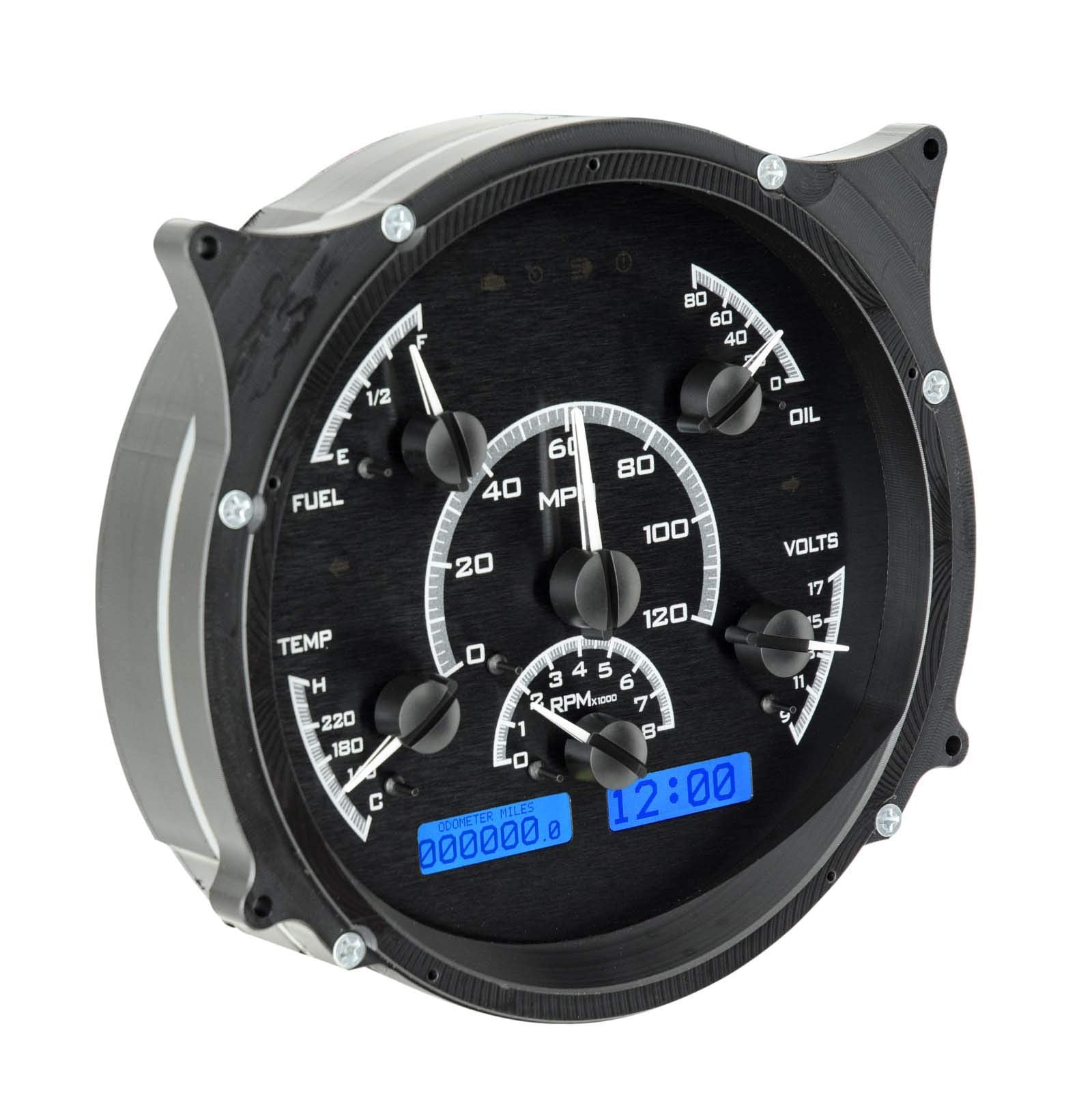 Dakota Digital VHX-61F-PU-K-B Analog Dash Gauge System Compatible with 1961-66 Ford Pickup Truck Black Alloy Blue Backlighting