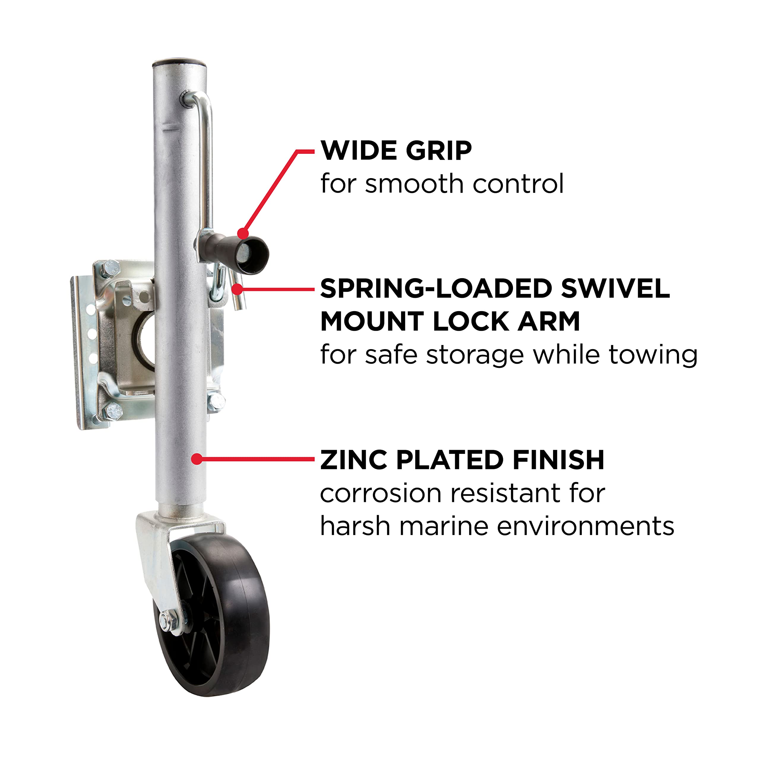 Side Wind TOWSMART, Swing Down, Bolt-on Trailer Jack, 1,000 lb. Capacity, 10 in. Lift