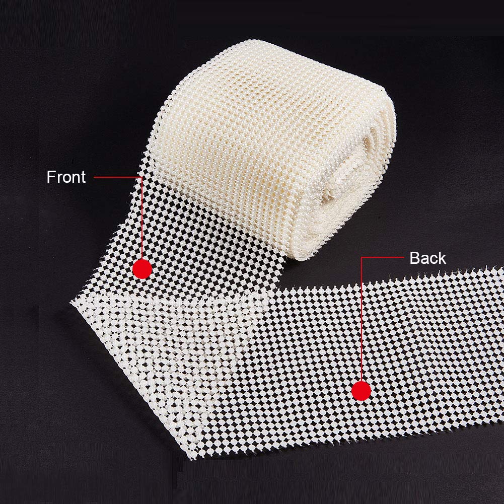 10 Yards JEWELEADER 4mm Half Pearl Ribbon 24 Rows Ivory ABS Plastic Imitation Pearl Mesh Wrap Roll 110mm Wide for Wedding Party Vase Home Holiday Decoration DIY Crafts