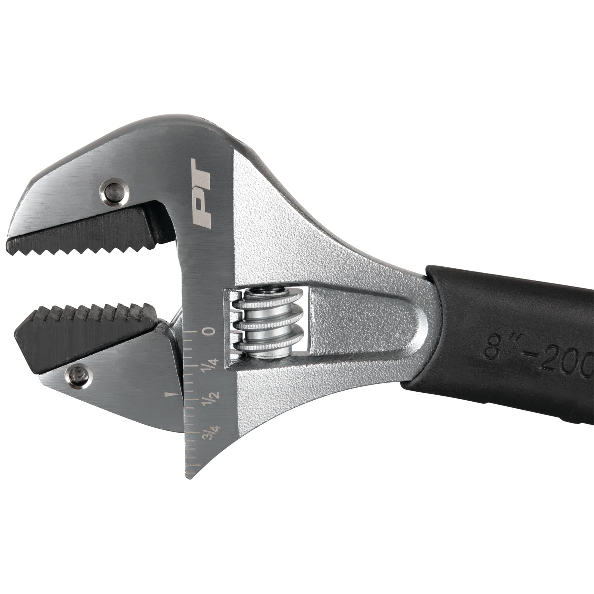 8 In. Performance Tool W30625 Ratcheting Adjustable Wrench - Sliding Jaw, Adjustable, Chrome Vanadium Directional Teeth, Black