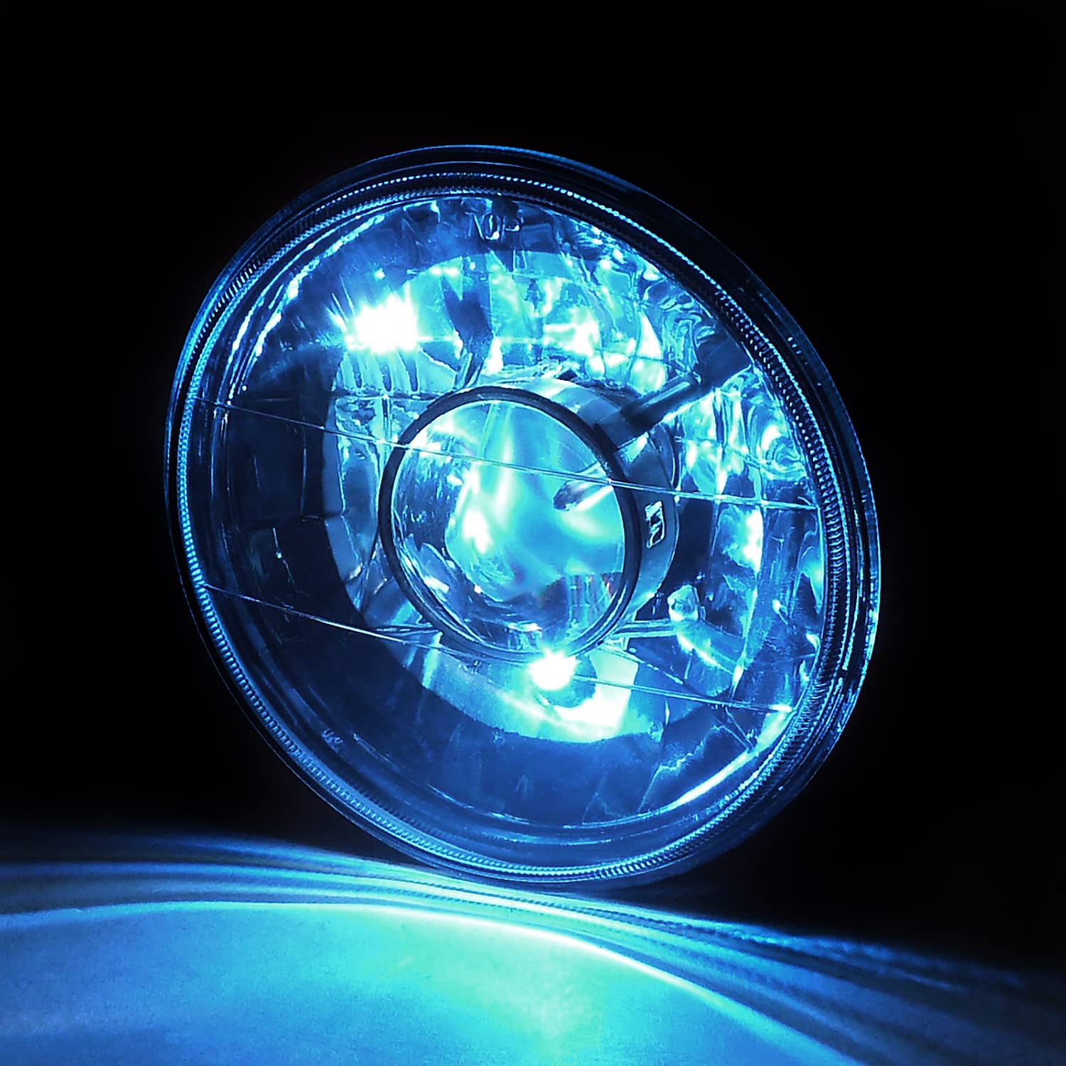 7" Black Round Projector Headlights Spec-D Tuning Clear Lens W/H4 Bulbs Head Light Assembly Fit For Most Vehicles Equipped 7" Round Headlights, Left + Right Pair Headlamps Assembly