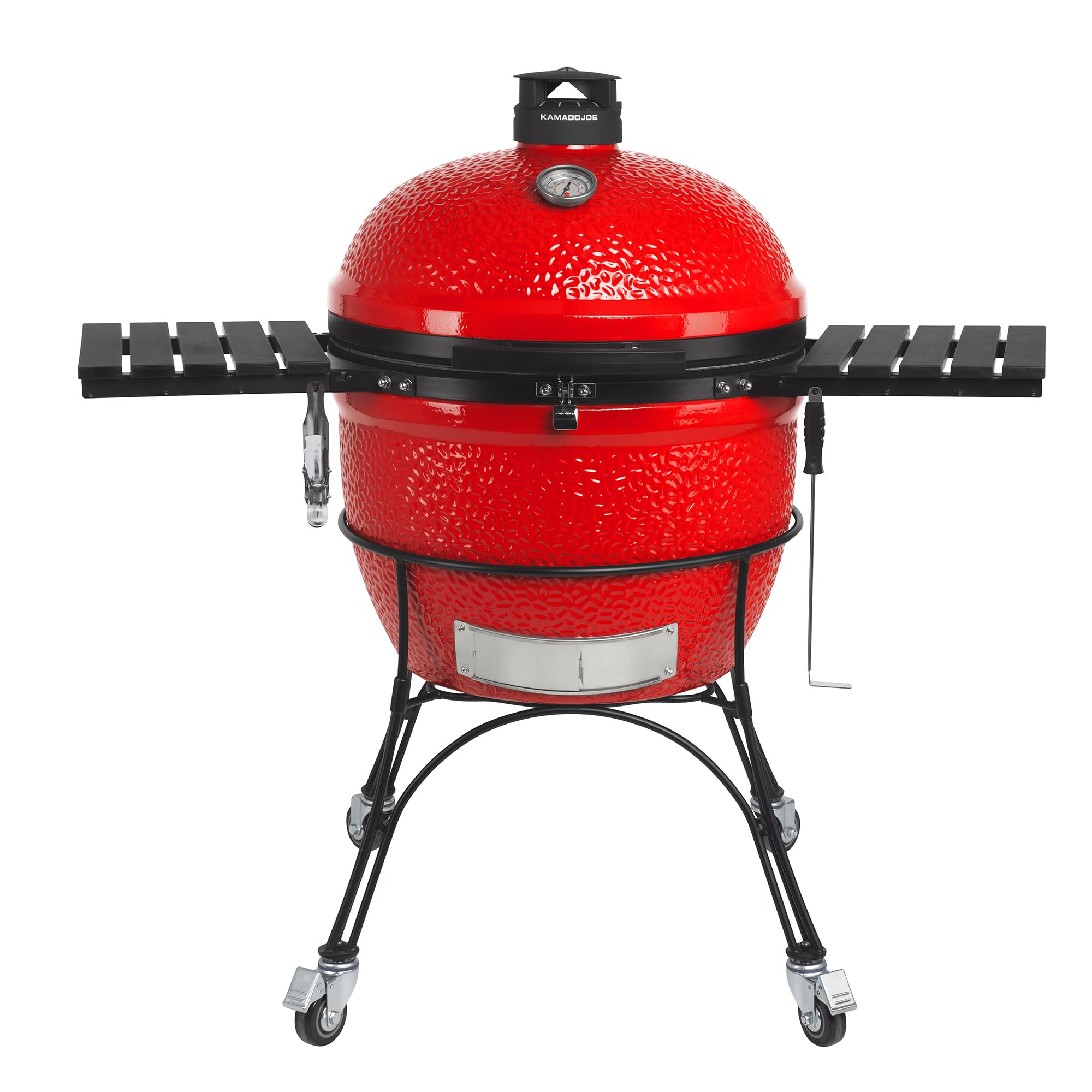 Kamado Joe Series II Big Joe 24-inch Ceramic Charcoal Grill and Smoker with Cart, Side Shelves, Stainless Steel Grates and 450 Cooking Square Inches in Red, Model BJ24RHC