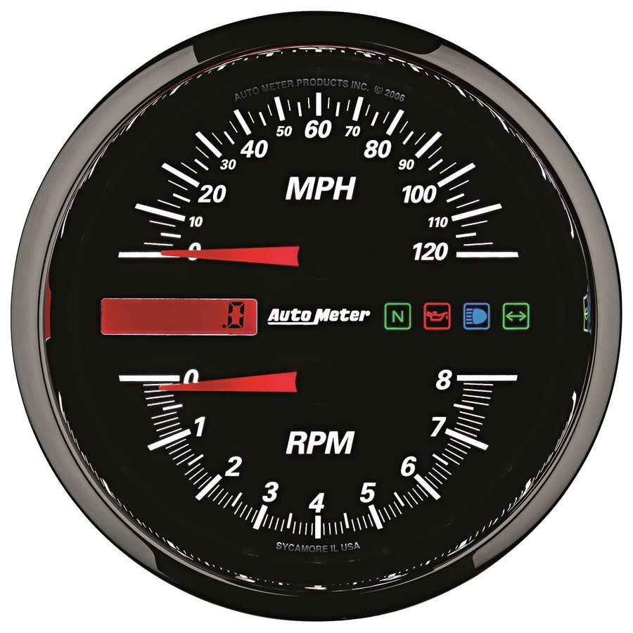 Tach/Speedo AutoMeter Gauge, 4 1/2", 8K Rpm/120 Mph, Black, Pro-Cycle (19466)