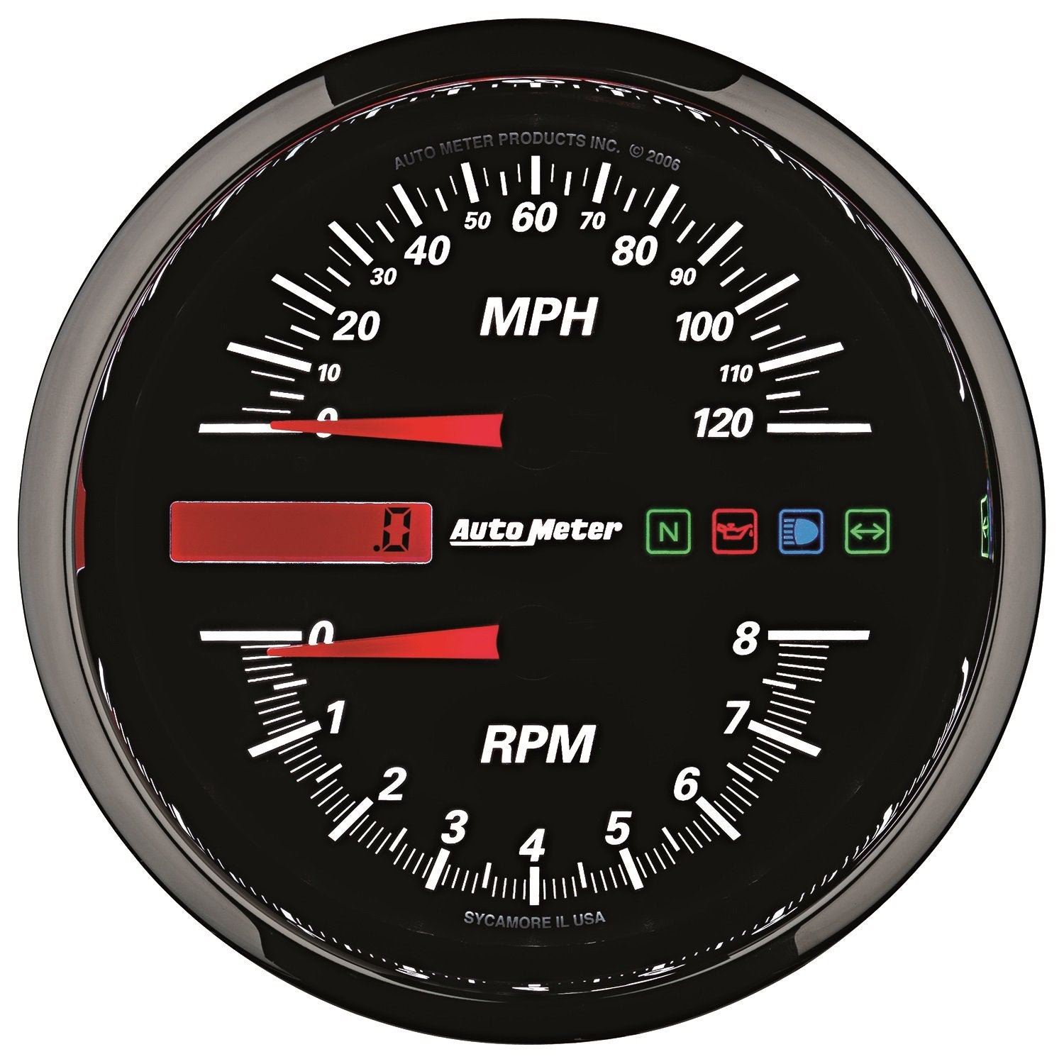 Tach/Speedo AutoMeter Gauge, 4 1/2", 8K Rpm/120 Mph, Black, Pro-Cycle (19466)