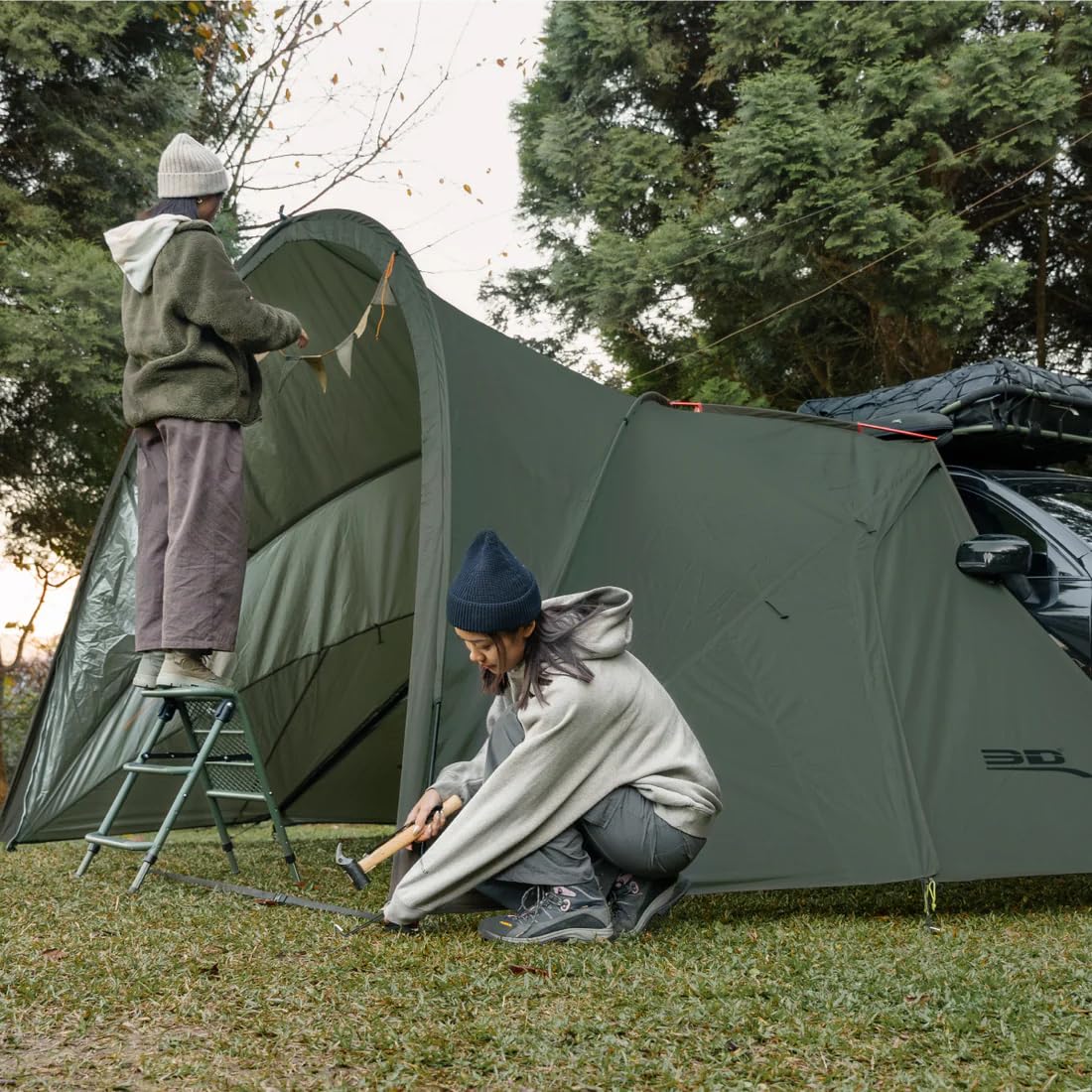 3D Car Side Modular Awning Tent (Army Green), Waterproof UPF50+, Wind Resistant Lightweight Dual-Mode Shelter with Aluminum Frame, Easy to Set up for Outdoor Camping and Travel, SUV, Truck, Van, RV