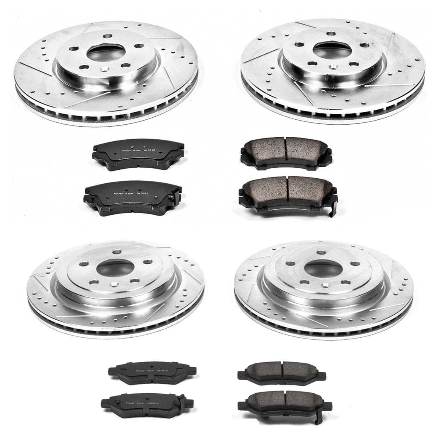Brake Kit PowerStop Front and Rear For Chevrolet Camaro 2010-15 - Drilled and Slotted Disc Rotors with Ceramic Brake Pads Replacement, K2816