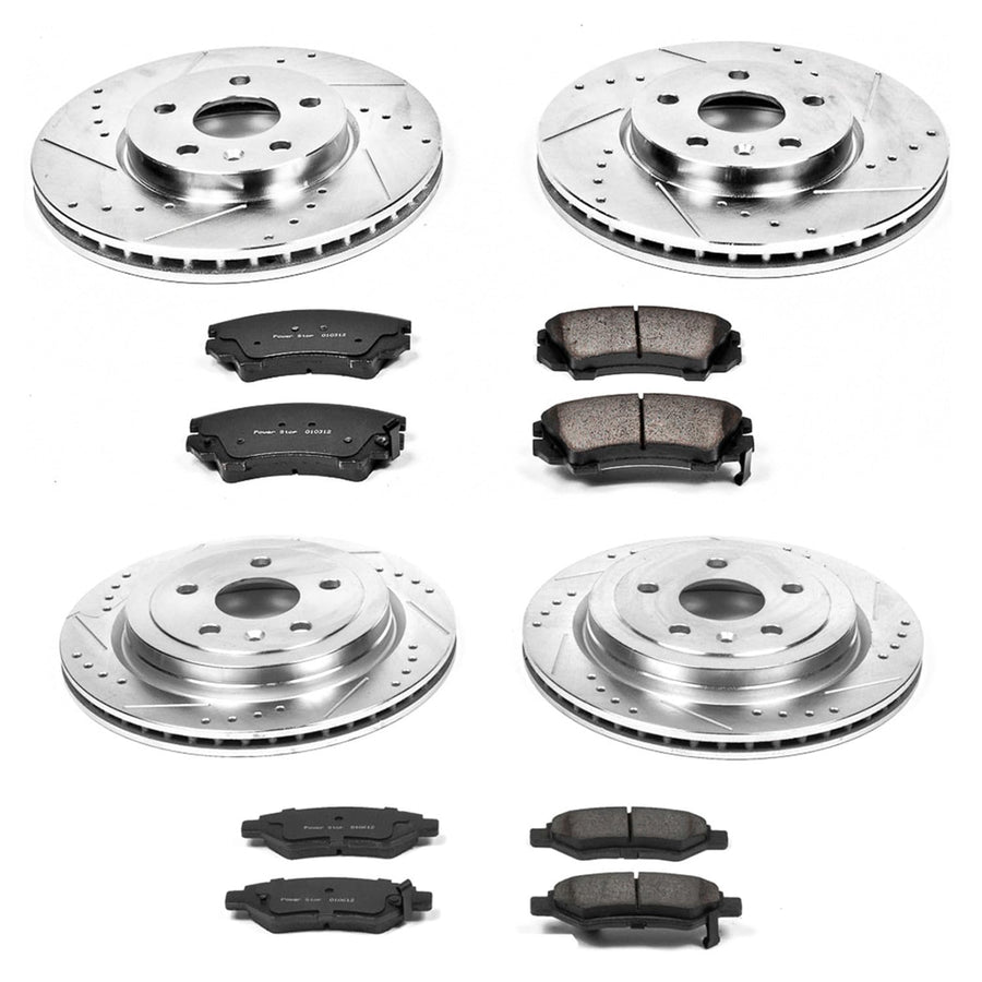 Brake Kit PowerStop Front and Rear For Chevrolet Camaro 2010-15 - Drilled and Slotted Disc Rotors with Ceramic Brake Pads Replacement, K2816
