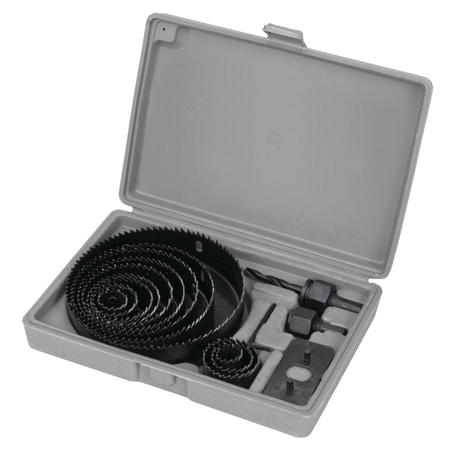 W9071 Performance Tool 16-Piece Carbon Steel Hole Saw Set - Durable Blades in 12 Sizes, with Arbors, Hex Key, and Carrying Case