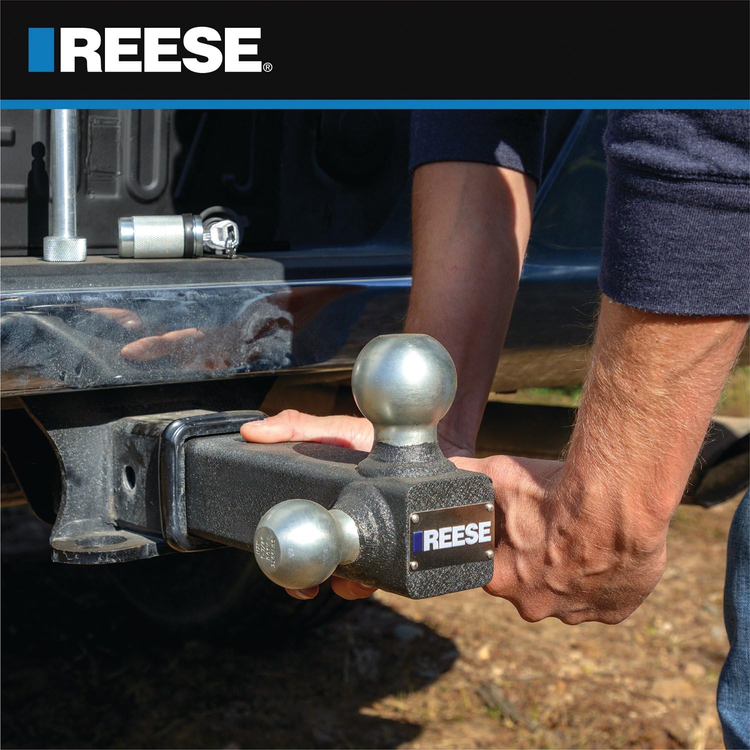 Tri-Ball Trailer Hitch Ball Mount Reese 7096400, (1-7/8 Inch, 2 Inch, 2-5/16 Inch Trailer Hitch Balls), Fits 2 Inch Square Receiver, 16,000 lbs. Capacity, Premium Black