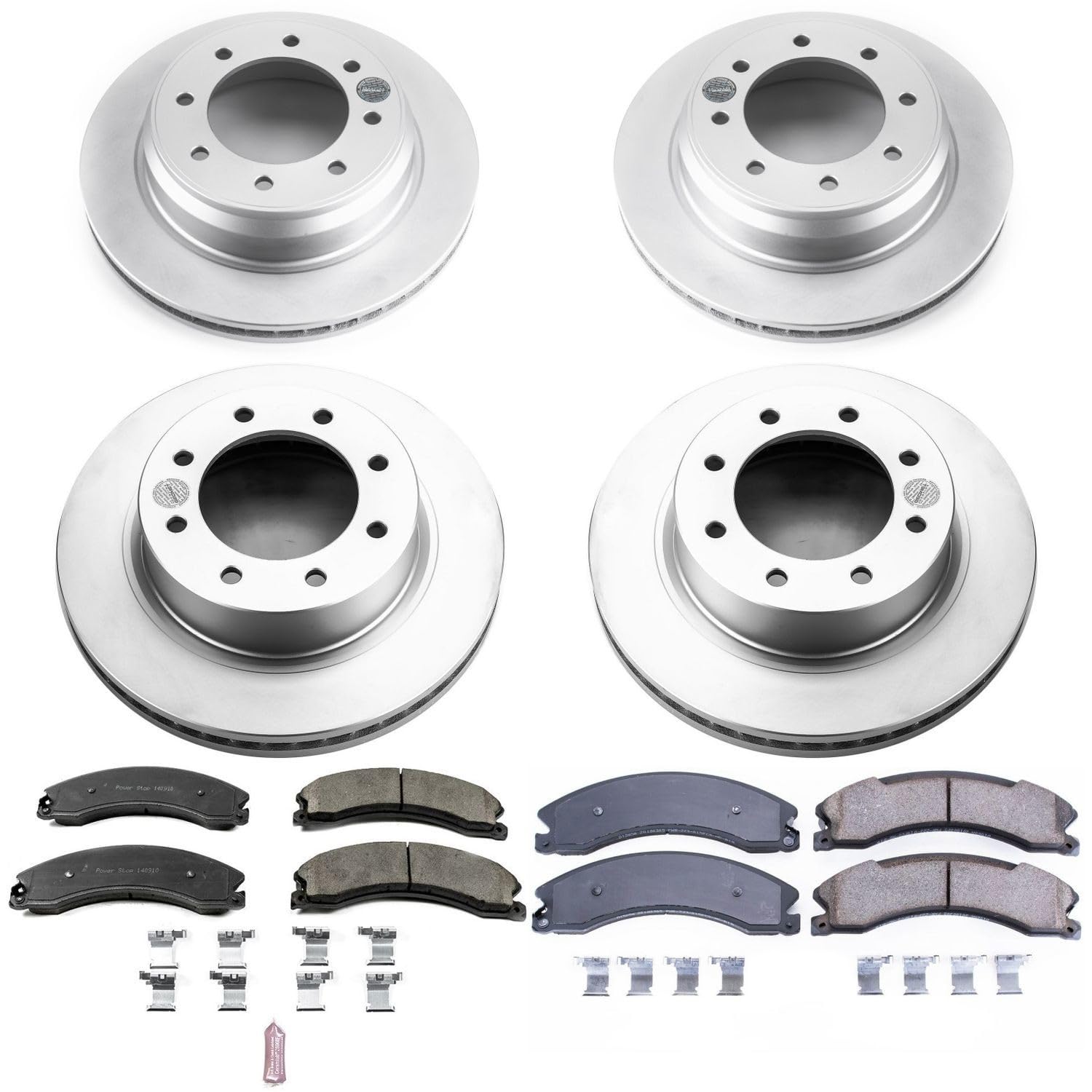 Power Stop Coated CRK6519 Brake Rotor and Ceramic Brake Pads- Front & Rear For Nissan NV1500 2012-2021, Nissan NV2500 2012-2021, Nissan NV3500 2012-2021 [Model Specific]