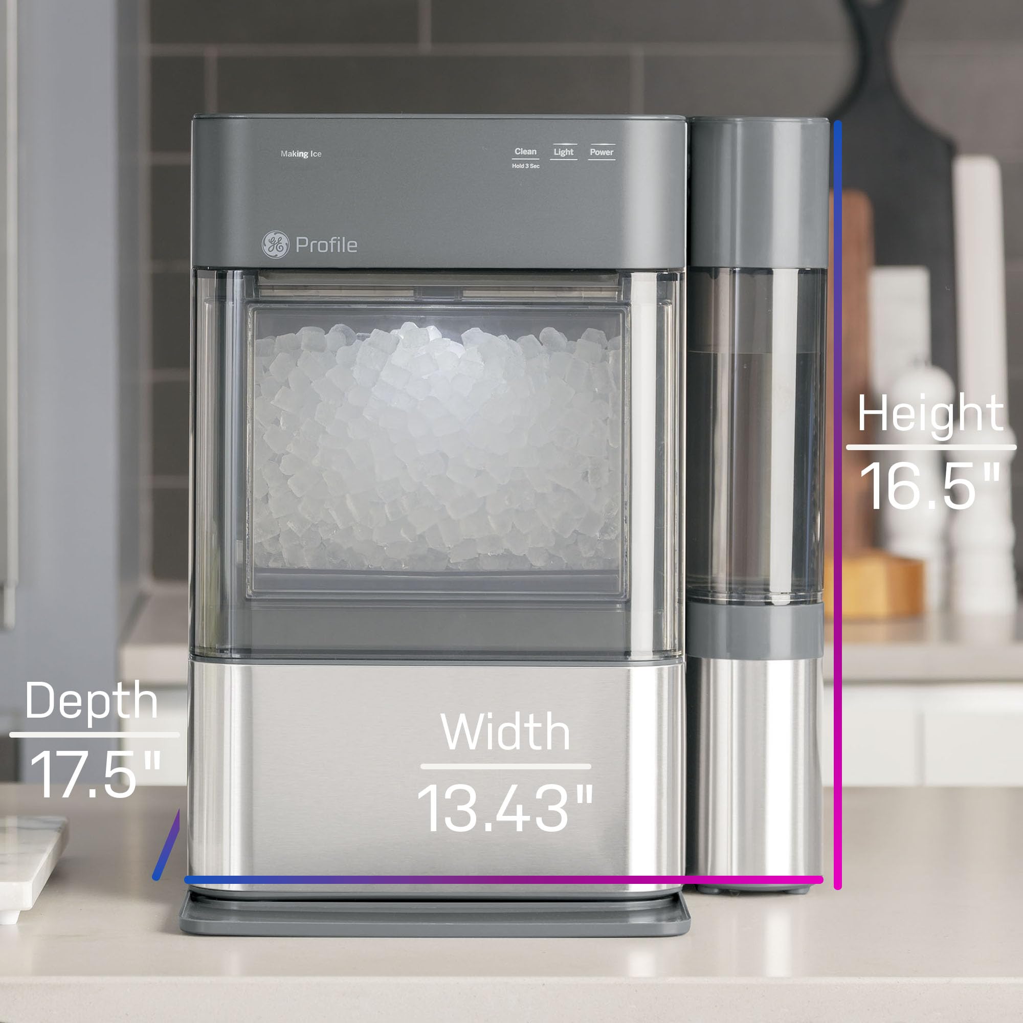 Opal 2.0 GE Profile with 0.75 Gallon Tank, Chewable Crunchable Countertop Nugget Ice Maker, Scoop included, 38 lbs in 24 hours, Pellet Ice Machine with WiFi & Smart Connected, Stainless Steel