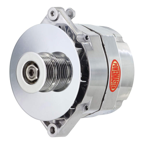8-66100-344 Powermaster Polish Alternator (Upgrade 100A 6 Groove Pulley & Baffle 1 Wire Motorola Replacement 1" Mating flange)