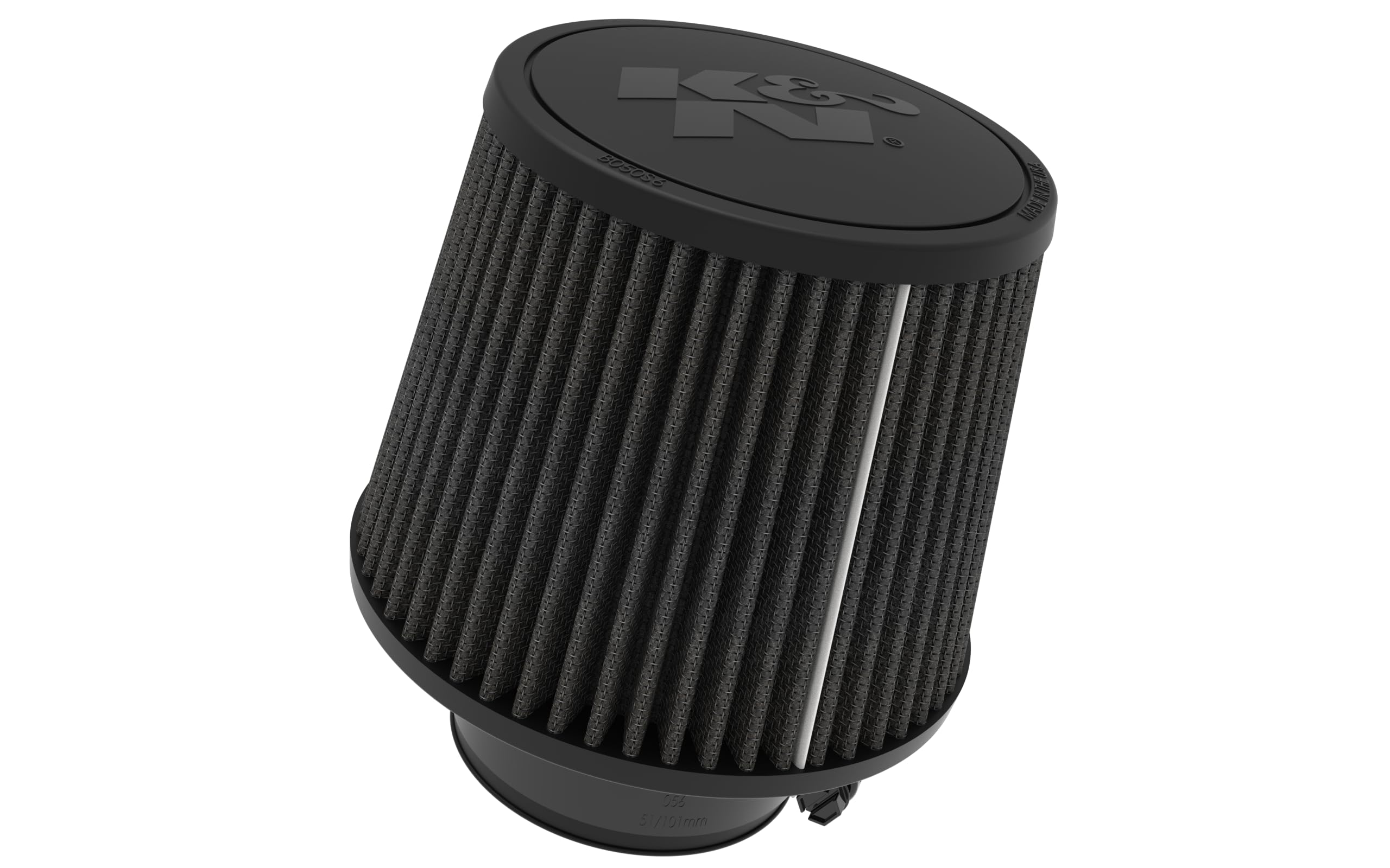K&N Lifetime Universal Clamp-On Air Filter: Dryflow, Washable, Oil-Free: Flange Diameter: 3 In, Filter Height: 5 In, Flange Length: 1.75 In, Shape: Round Tapered, RU-3126HBK