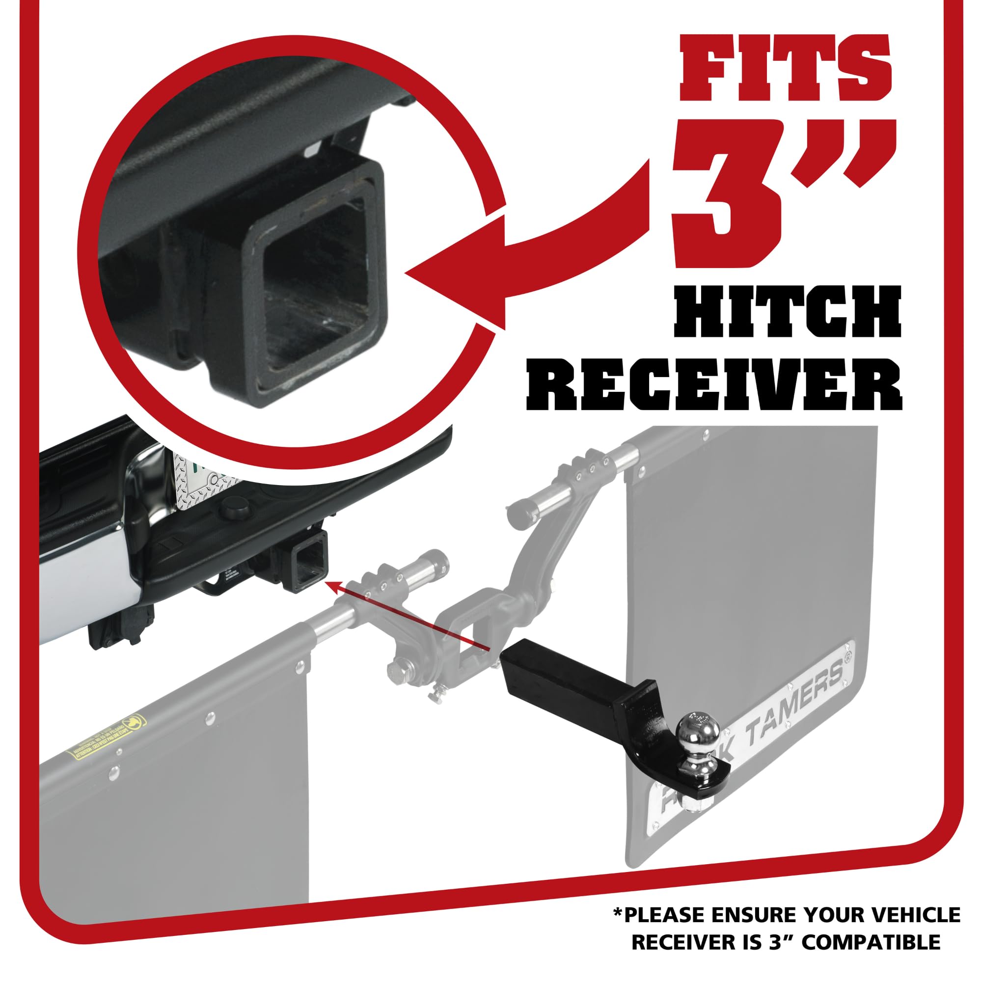 3" Rock Tamers Official Mudflap System 00112 - 3" Hitch Receiver, Check Measurements - Hitch Mounted Mud Flaps to Protect What You Tow - Removeable and Adjustable - Black/Stainless Steel - 1 System