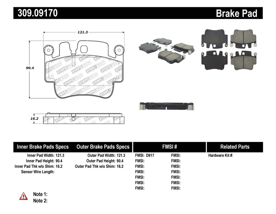 Sport Brake Pads StopTech 309.09170 with Shims and Hardware