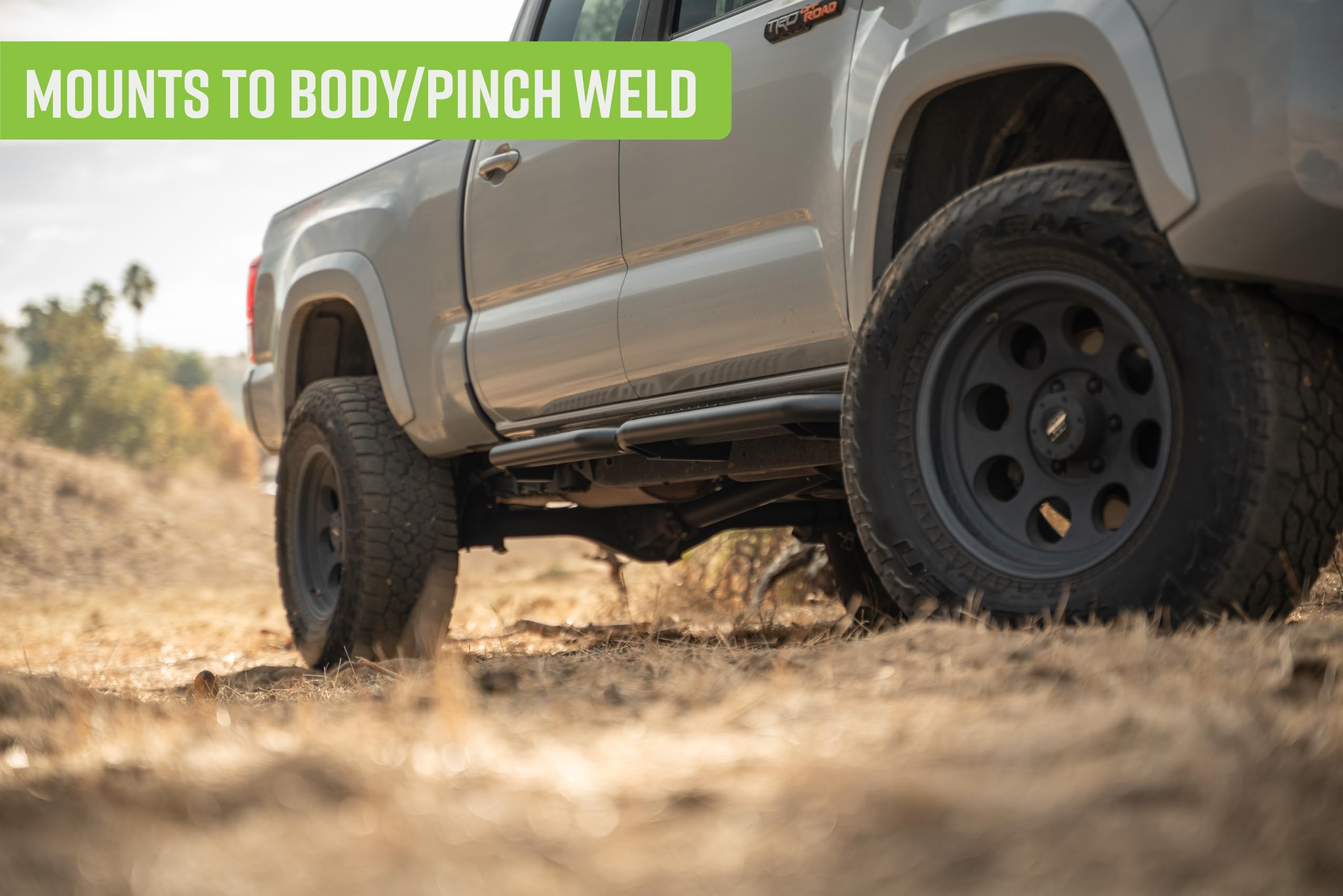 Offroad DV8 OE Plus Side Steps for 2016-2023 Toyota Tacoma Crew Cab | Anti-Slip Design | Mounts to Body/Pinch Weld | Provides Protection from Light Trail Debris | Fully Bolt-On | Powder Coated | Steel