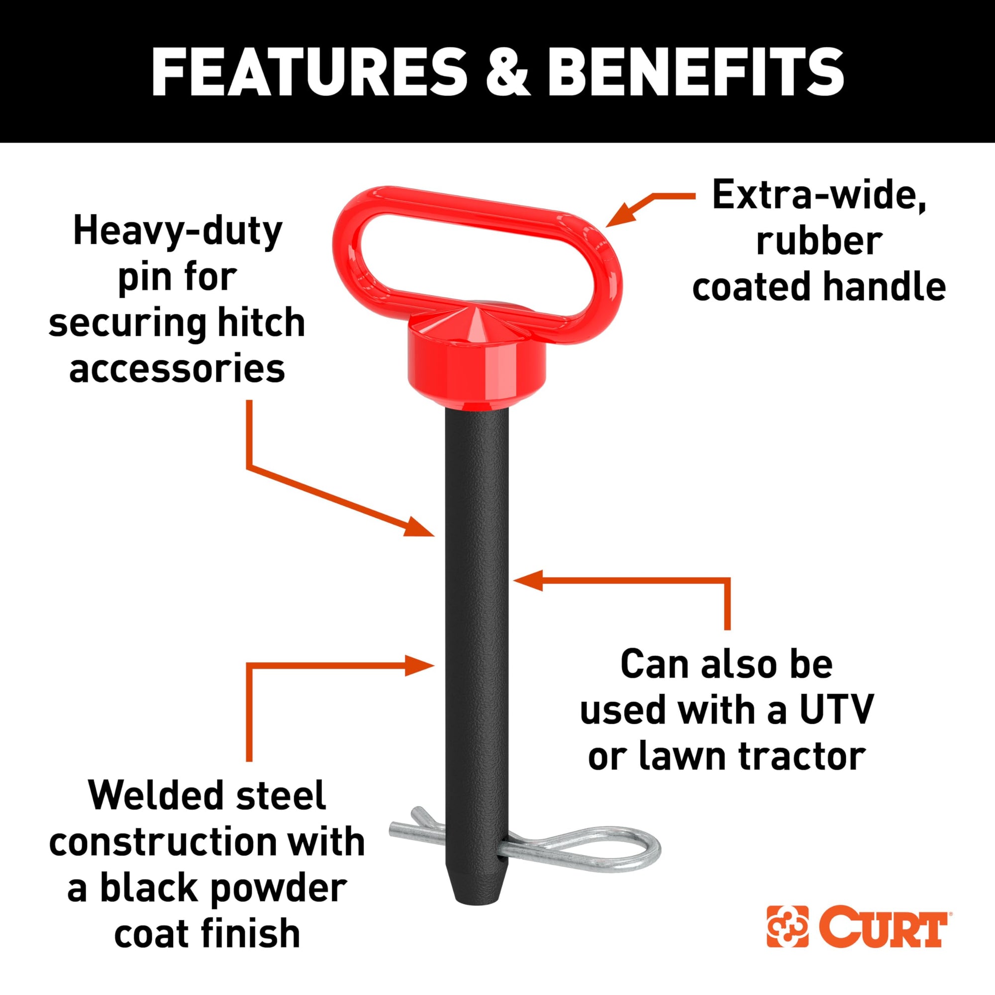 CURT Replacement 45809 TruTrack 3/4 x 4-1/8-Inch Clevis Pin Hitch with Rubber-Coated Handle and Clip