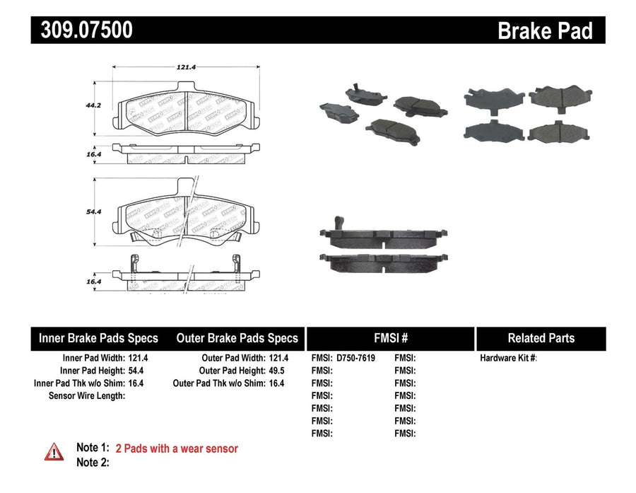 Sport Brake Pads StopTech 309.07500 with Shims and Hardware