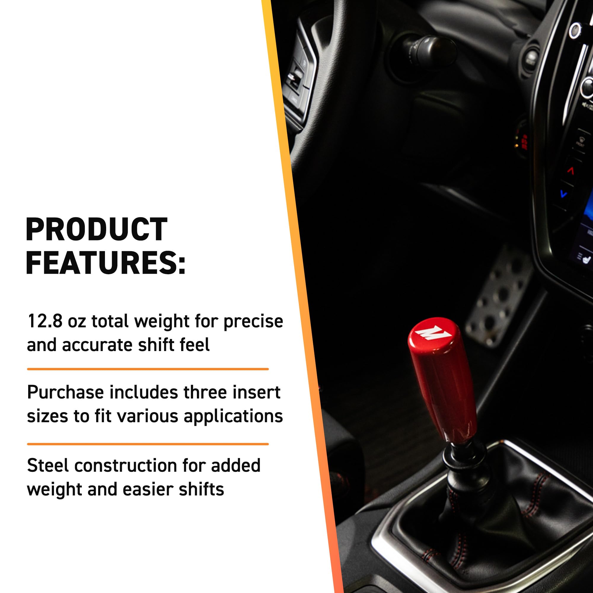 Mishimoto Weighted Shift Knob, MMSK-WH with 3 Thread Pitch Inserts for Universal Fit, White Steel
