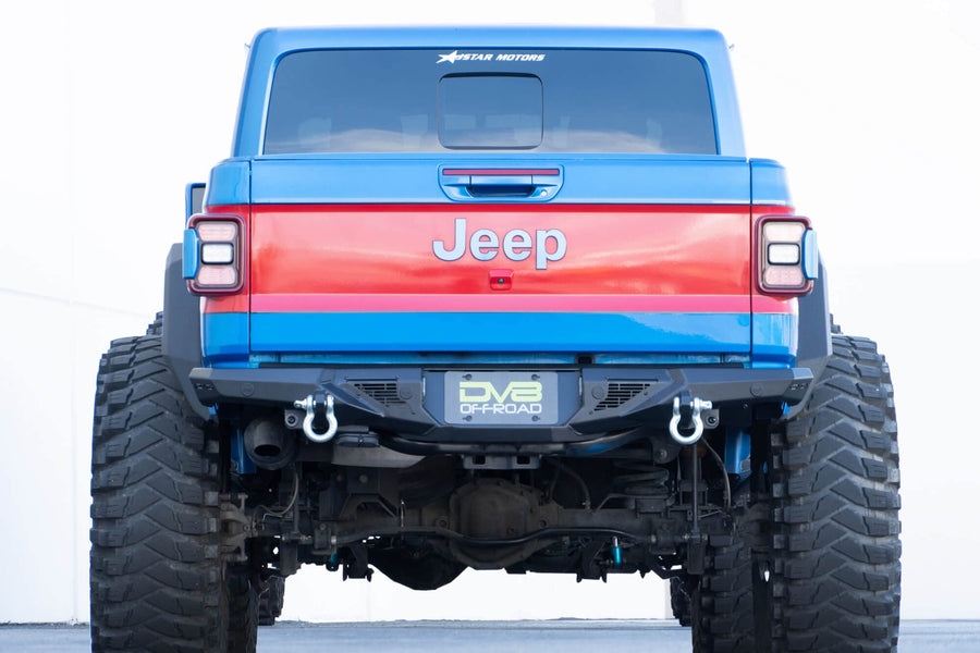 DV8 Offroad Rear Bumper Spec Series for 2020-2025 Jeep Gladiator JT | High Clearance Design | Accepts (2) up to 3" Pod Lights | Compatible OEM Hitch & Factory Sensors | ¾” D-Ring Shackles