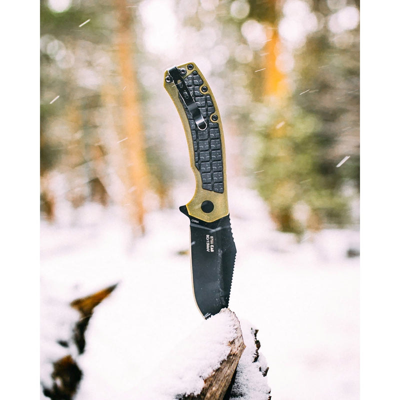 Kershaw Pocketknife Faultine (8760); 3-Inch 8Cr13MoV Blade with KVT Manual Open, Black Oxide Coating and Rubber Overmold, Olive Handle, Pocketclip
