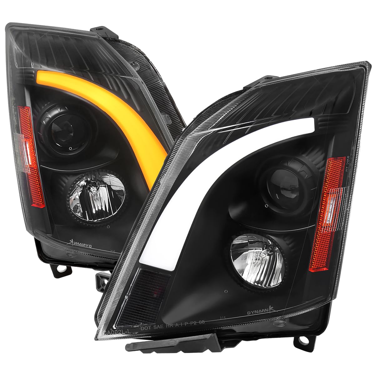 Black LED Switchback Projector Headlights SPEC-D TUNING Compatible with 2008-2014 Cadillac CTS, Left + Right Pair Headlamps Assembly