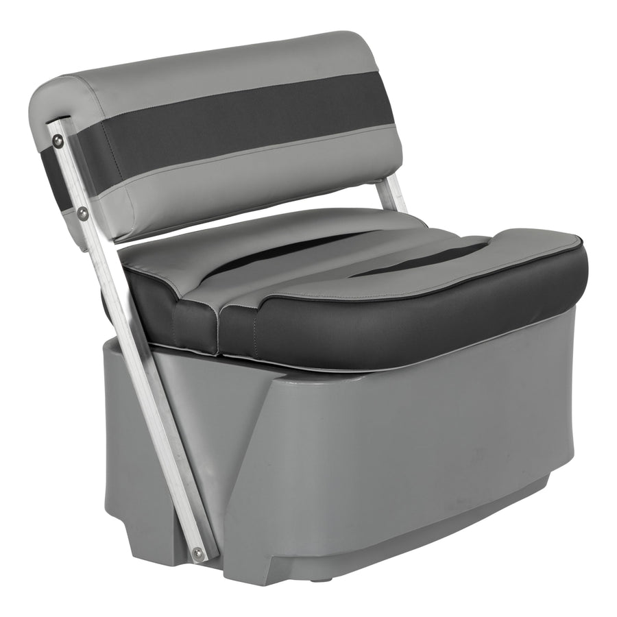 Pontoon Seat Rockport Series Flip Flop with Storage, Measures 34.5" L x 34.5" W x 31" H, Marine-Grade Vinyl, High-Density Foam, Easy Installation, Fits Most Pontoons, River Rock – 20221094104