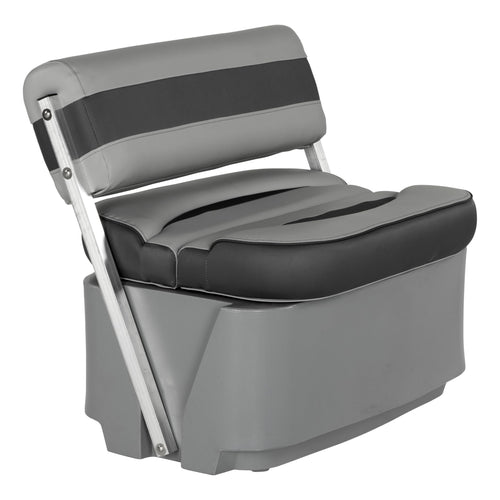 Pontoon Seat Rockport Series Flip Flop with Storage, Measures 34.5" L x 34.5" W x 31" H, Marine-Grade Vinyl, High-Density Foam, Easy Installation, Fits Most Pontoons, River Rock – 20221094104