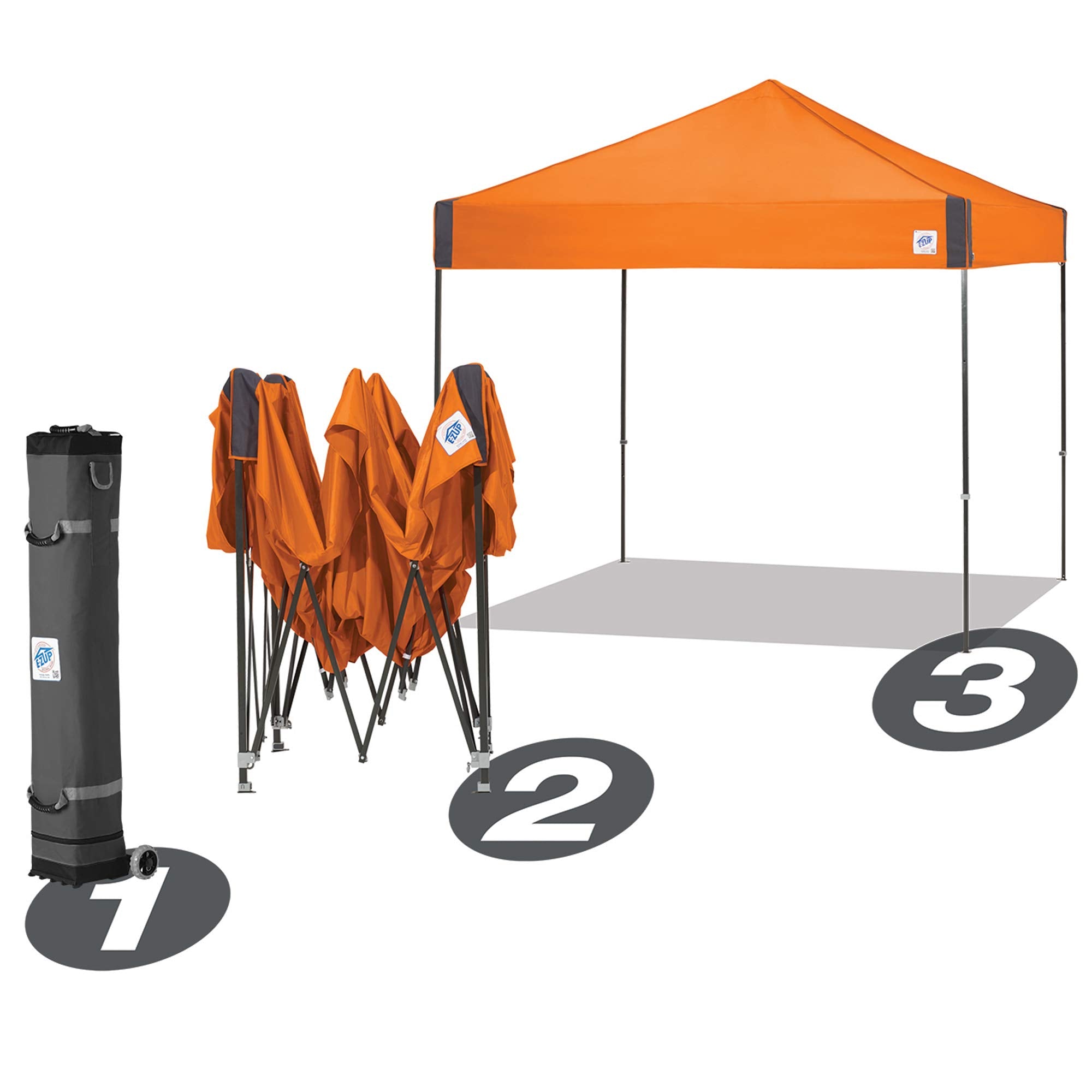 Pyramid Instant Shelter E-Z UP Canopy, 10' x 10' with Wide-Trax Roller Bag & 4 Piece Spike Set, Black