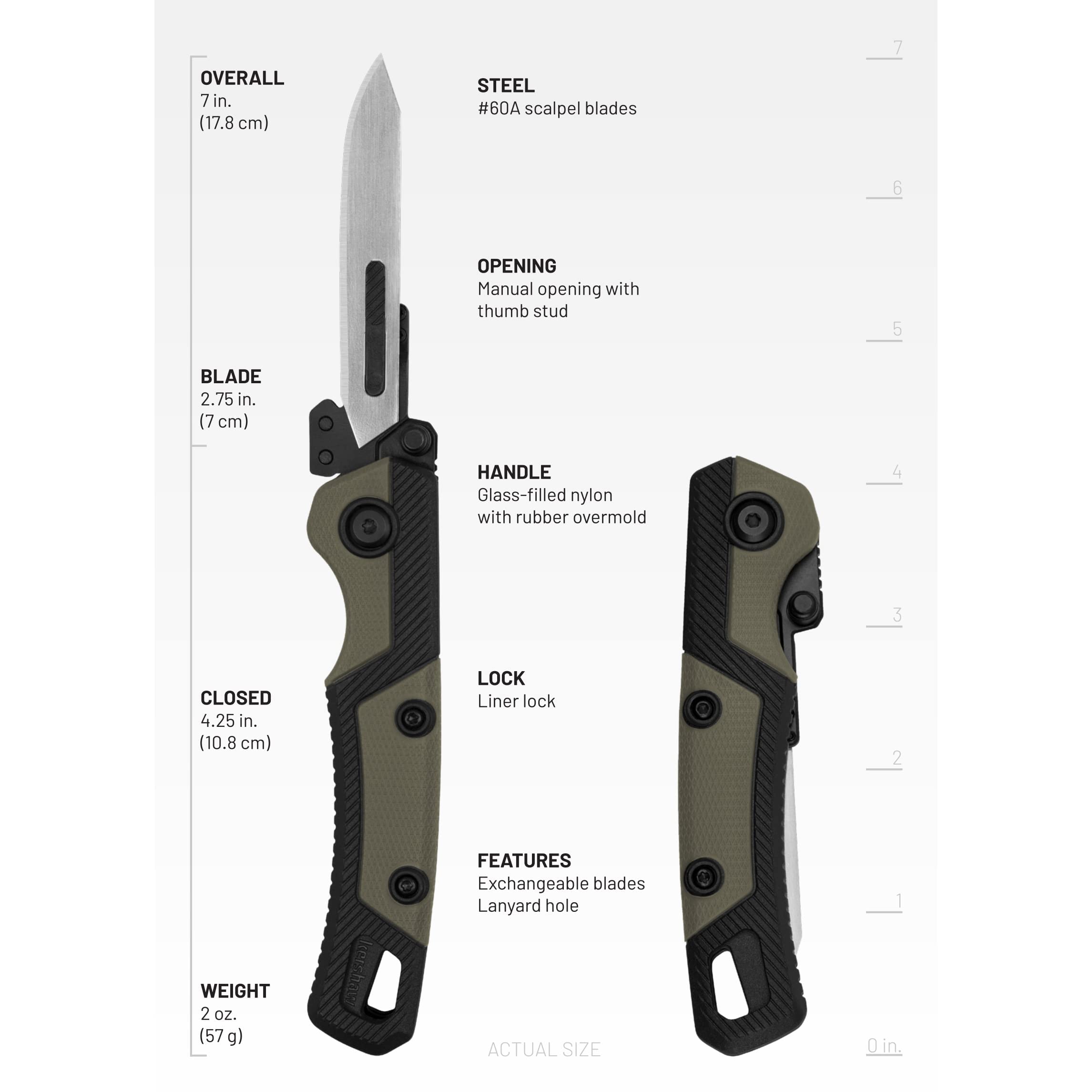 Kershaw RBK2 Lonerock, New Skinning and Caping Folding Knife, 2.8 inch Replaceable Surgical Blades, Includes Sheath and Extra Handle