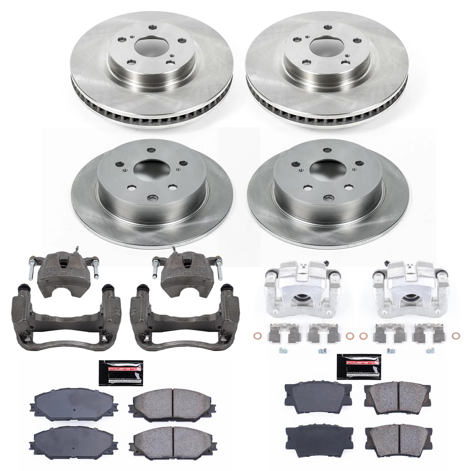 Power Stop Autospecialty KCOE4099 Front and Rear Stock Replacement Caliper Kit- OE Rotors, Ceramic Brake Pads, Calipers