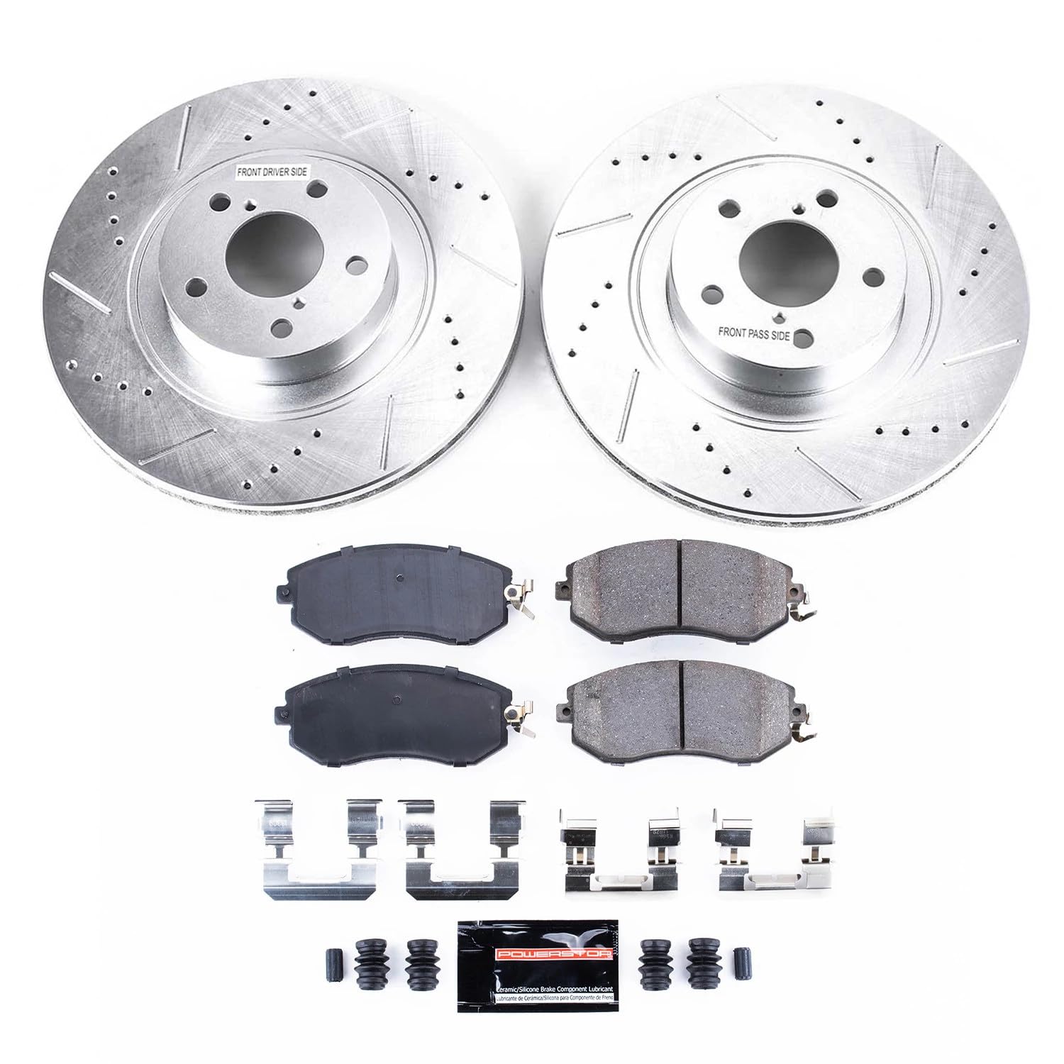 PowerStop Front Brake Kit For Subaru Crosstrek 2016-2017, Forester 2011-2018, Impreza 2011-2014, FR-S Scion 2013-2016 - Drilled and Slotted Disc Rotors with Ceramic Brake Pads Replacement, K6082