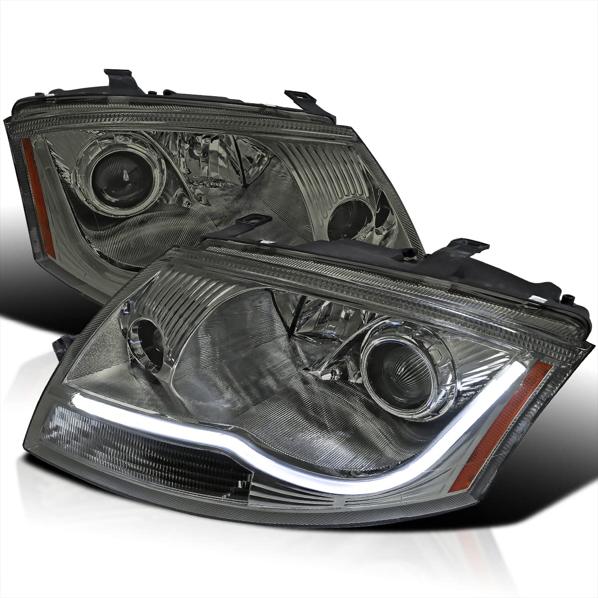 Smoke LED Light Bar Projector Headlights SPEC-D TUNING Compatible with 1999-2006 Audi TT, Left + Right Pair Headlamps Assembly