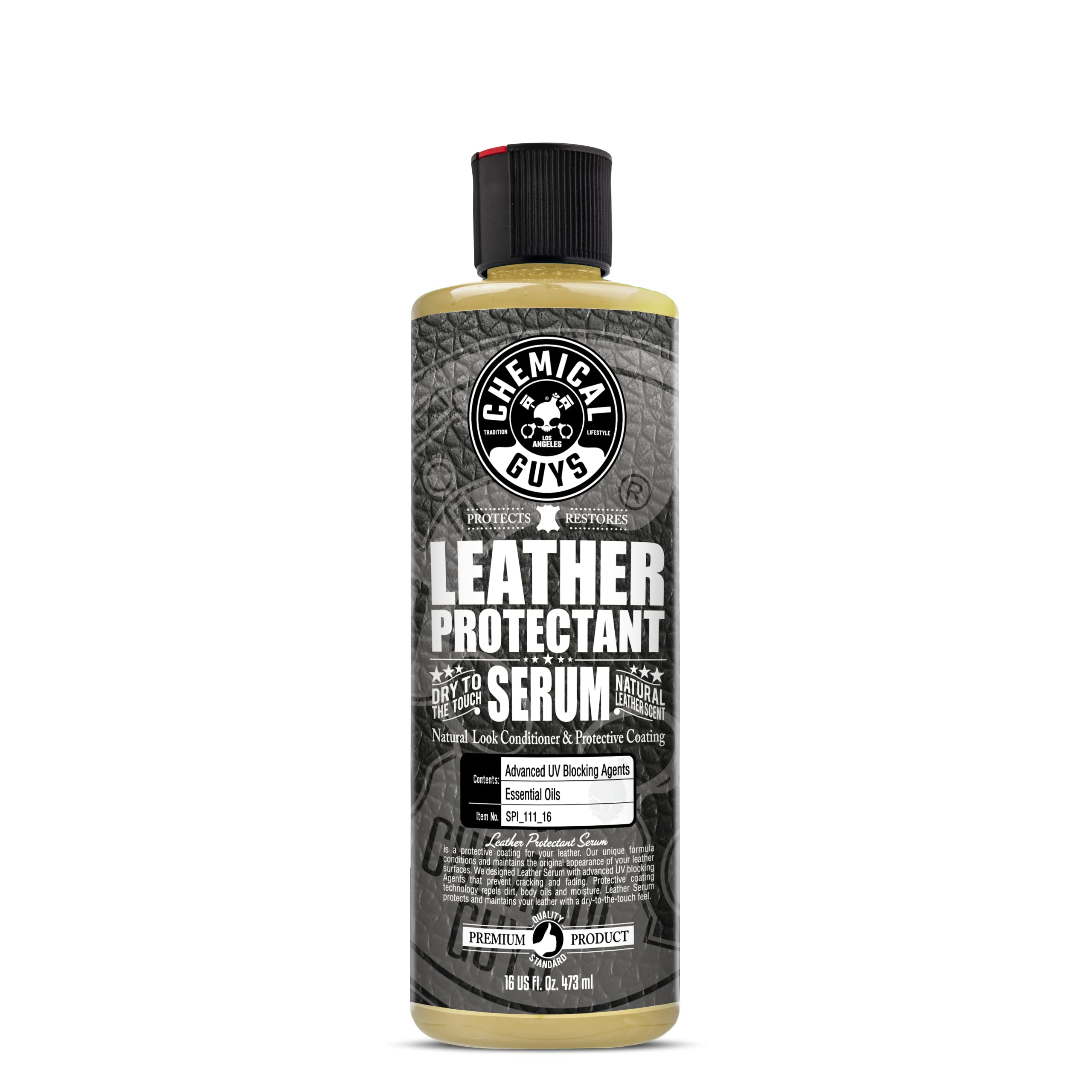Chemical Guys Leather Protectant SPI_111_16, Dry-to-The-Touch Serum for Car Interiors, Furniture, Apparel, Boots, and More (Works on Natural, Synthetic, Pleather, Faux Leather and More), 16 fl oz