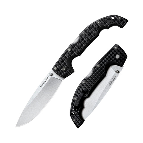 Cold Steel Drop Point Extra Large Voyager / 12 1/4" Overall / 5 1/2" Blade / 4MM Thick / 6 3/4" Long GRIV-EXHANDLE / AUS10A Steel/Ambi Belt Clip/Blister Packed,Black