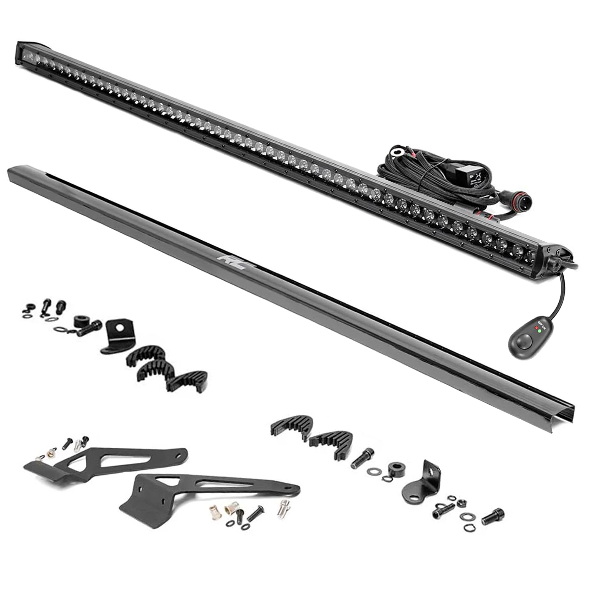 50" Rough Country Single Row LED Light Bar for Can-Am Defender HD - Upper Windshield Mount, 23,040 Lumen Spot/Flood Combo, IP67 Waterproof Off-Road UTV Lighting