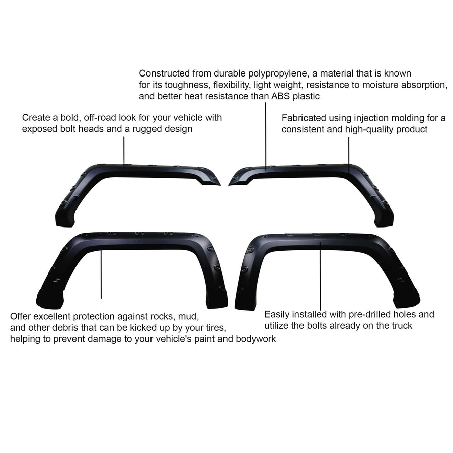 Fender Flares Black Riveted Style Black Horse Compatible with 2016-2018 GMC Sierra 1500-FPSSI16