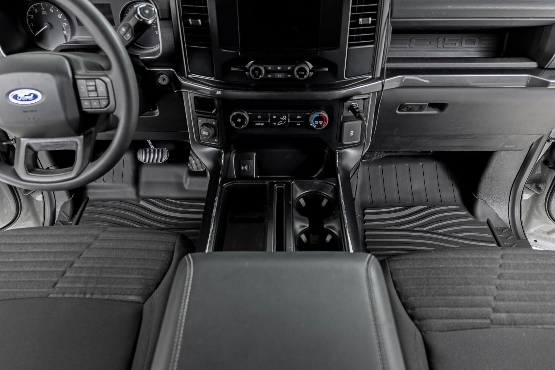 Flex-Fit Rough Country Front Floor Mats for Ford F-150 (2015-25)/Lightning (2022-25)/Raptor (2017-25) Crew Cab - Custom All-Weather Non-Slip TPE Liners w/Spill Saver Lip