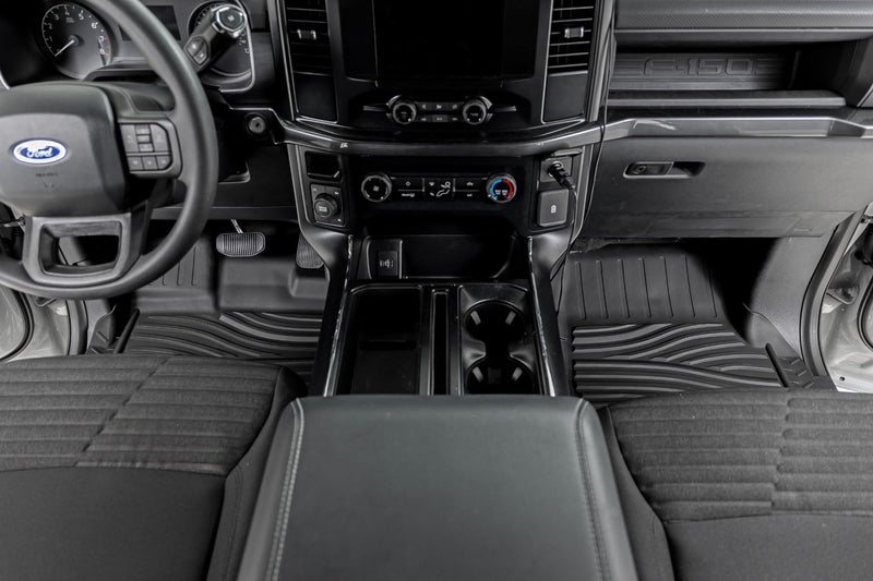 Flex-Fit Rough Country Front Floor Mats for Ford F-150 (2015-25)/Lightning (2022-25)/Raptor (2017-25) Crew Cab - Custom All-Weather Non-Slip TPE Liners w/Spill Saver Lip