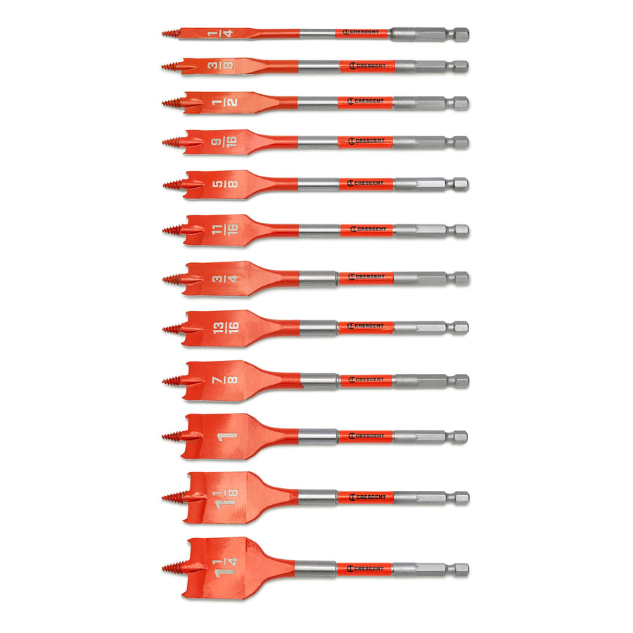 12 Piece Crescent Screw Point Paddle Drill Bit Set | CDSPSET-12