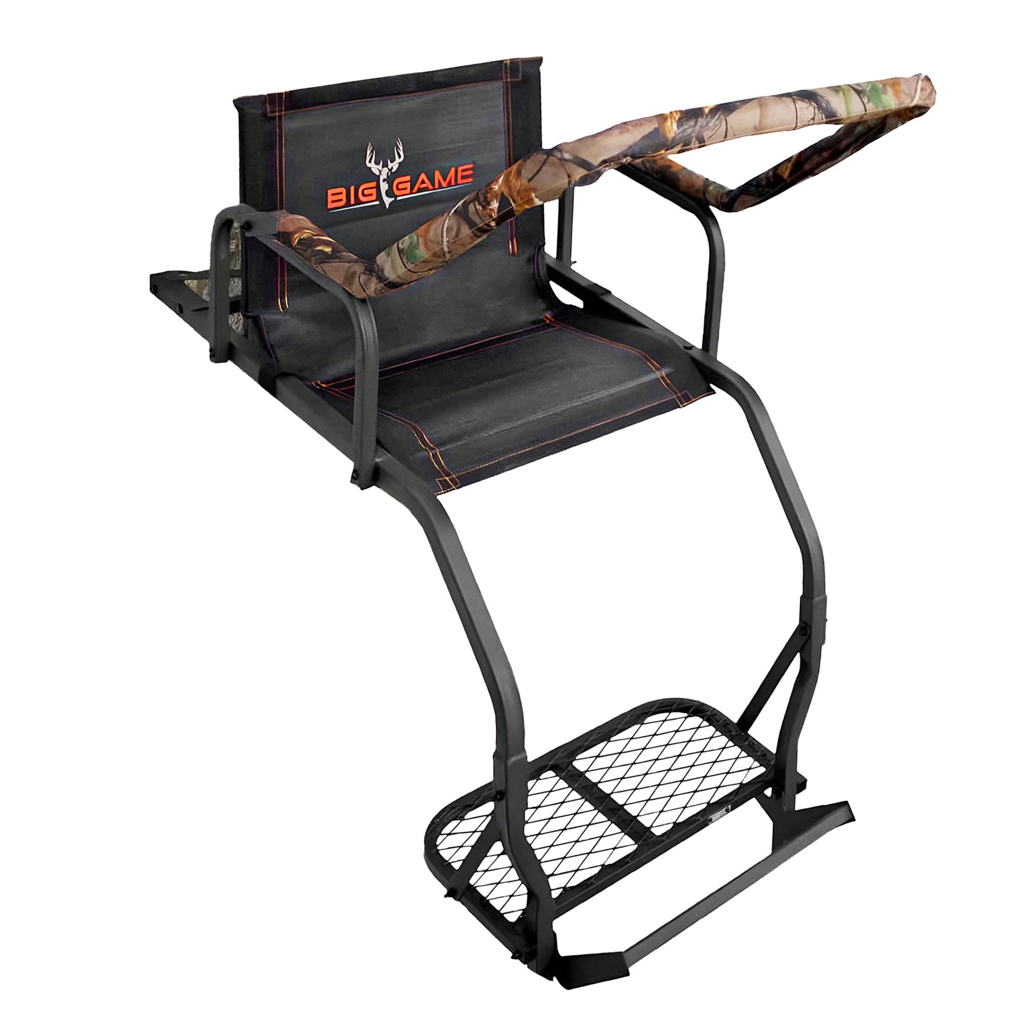 1-Person BIG GAME Ladder Tree Stand for Hunting Deer, Flex-Tek Seat, 17' Tall, Black - Adjustable Climbing Treestand with Platform and Safety Harness for Shooting