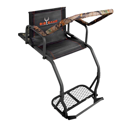 1-Person BIG GAME Ladder Tree Stand for Hunting Deer, Flex-Tek Seat, 17' Tall, Black - Adjustable Climbing Treestand with Platform and Safety Harness for Shooting