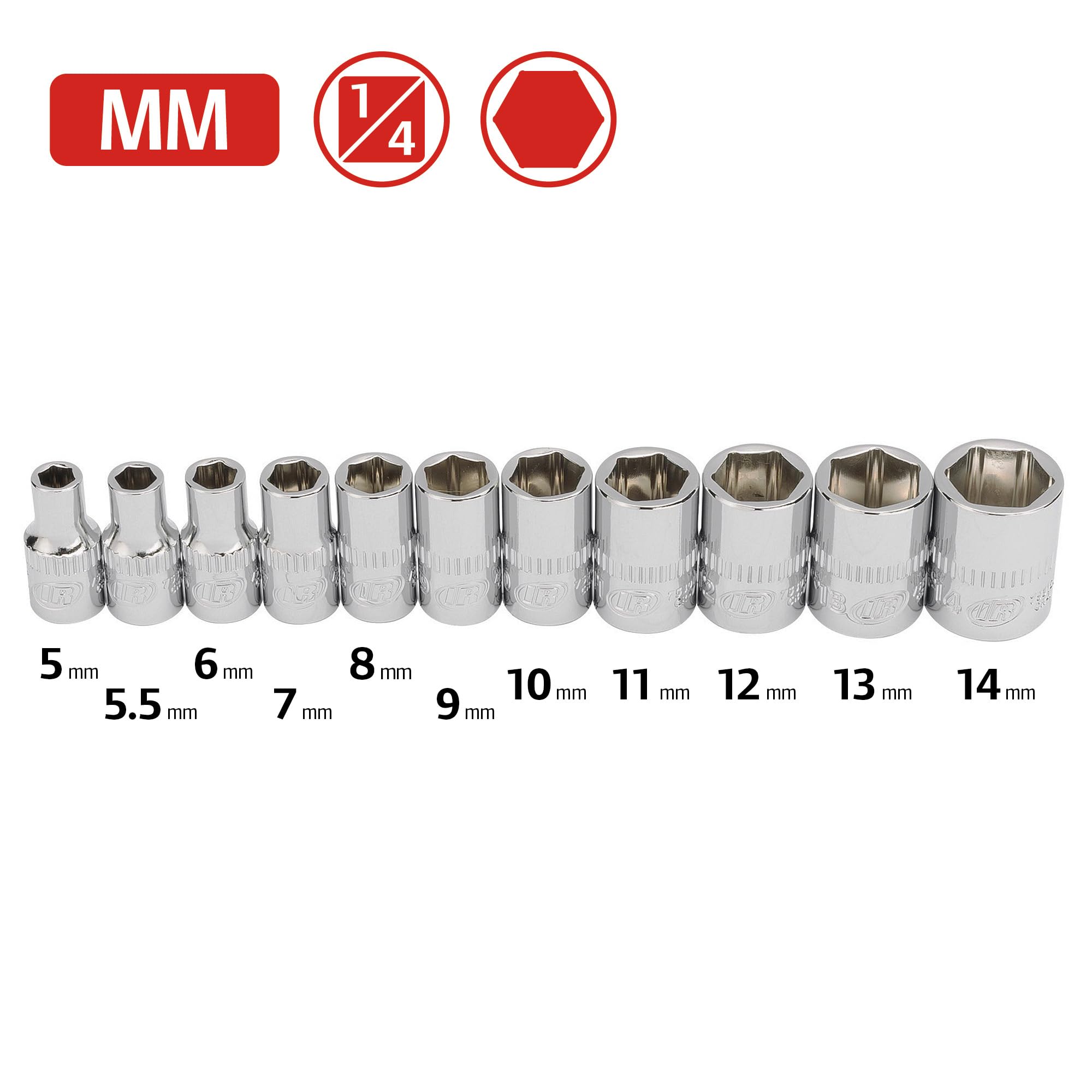 11 Pc. Ingersoll Rand 1/4 in. Drive Shallow Socket Set - Metric 6 Pt.- 752043