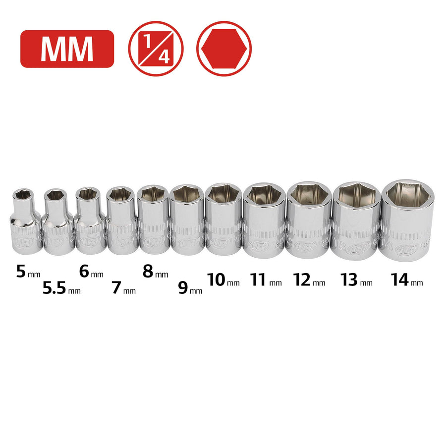 11 Pc. Ingersoll Rand 1/4 in. Drive Shallow Socket Set - Metric 6 Pt.- 752043
