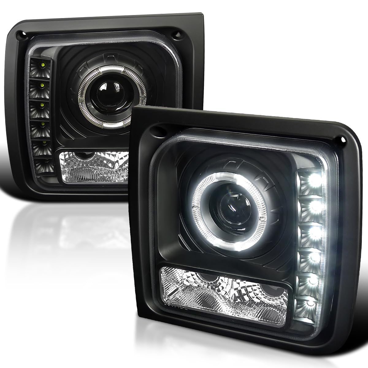 Smoke Projector Headlights W/LED SPEC-D TUNING Compatible with 1997-2001 Jeep Cherokee, Left + Right Pair Headlamps Assembly