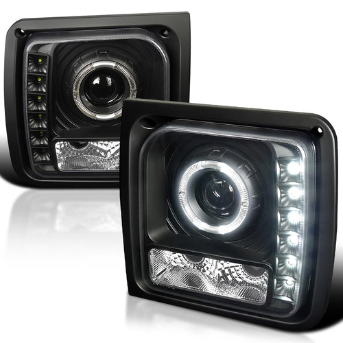 Smoke Projector Headlights W/LED SPEC-D TUNING Compatible with 1997-2001 Jeep Cherokee, Left + Right Pair Headlamps Assembly